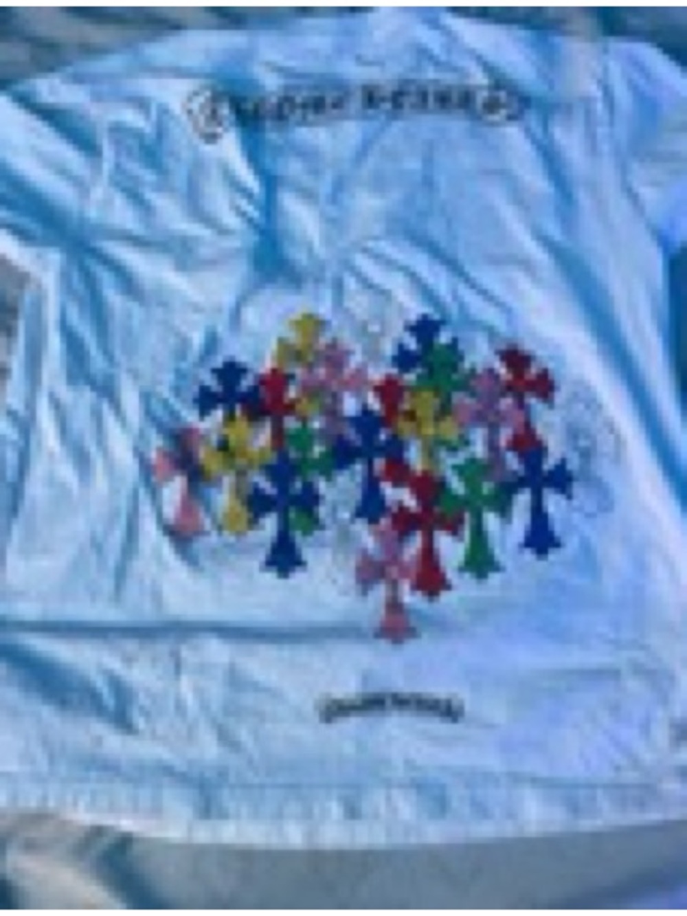 Chrome Hearts Light Blue Tee with Multicolor Cross Motif